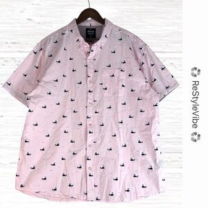 MASSIVE APPAREL Men’s Size XXL Shirt Button Down Short Sleeve WHALES Pink Cotton